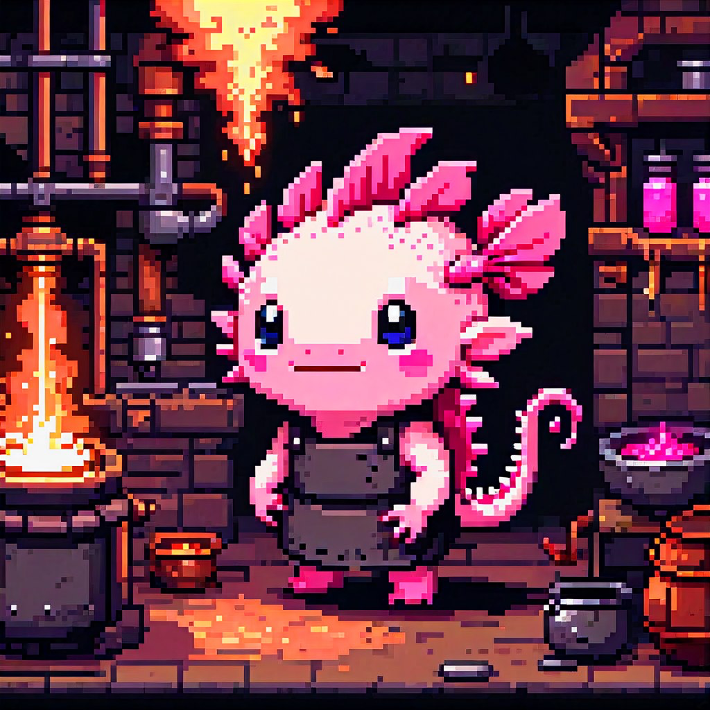 Oxy, de pixel-axolotl in de smederij